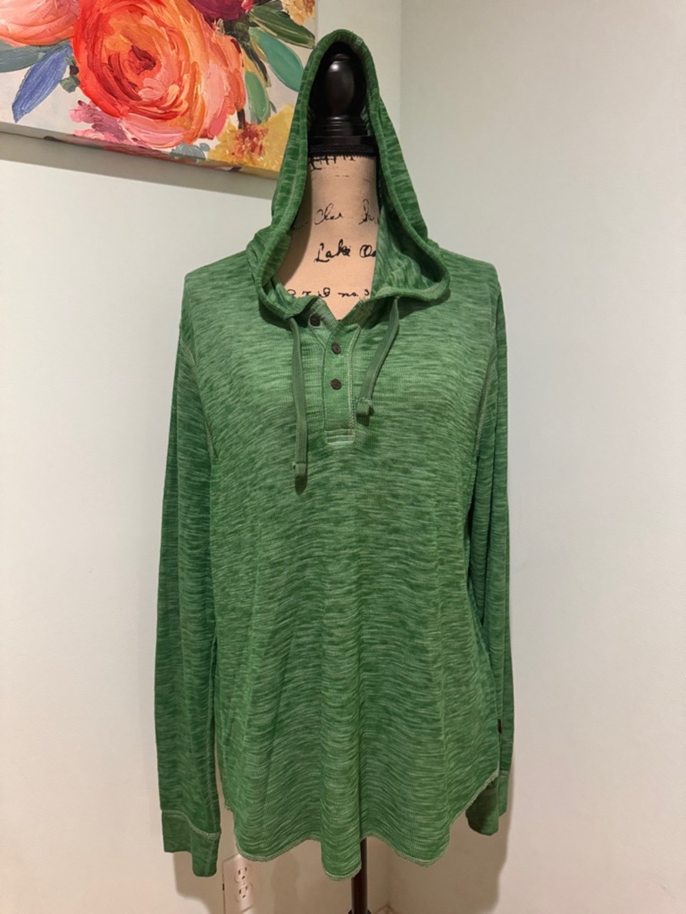 Lucky Brand Men’s Green Hooded Henley Pullover size Medium/Large